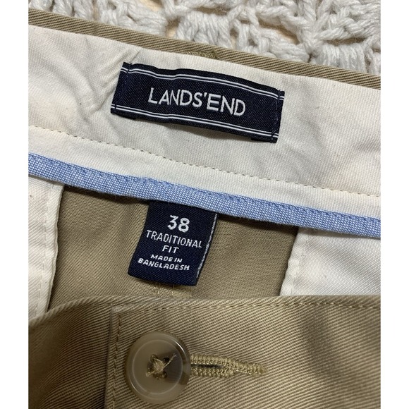 Land End Men Khaki Pants 38x33 Beige Pleated Traditional Fit‎ Straight Cuffs - Picture 6 of 14